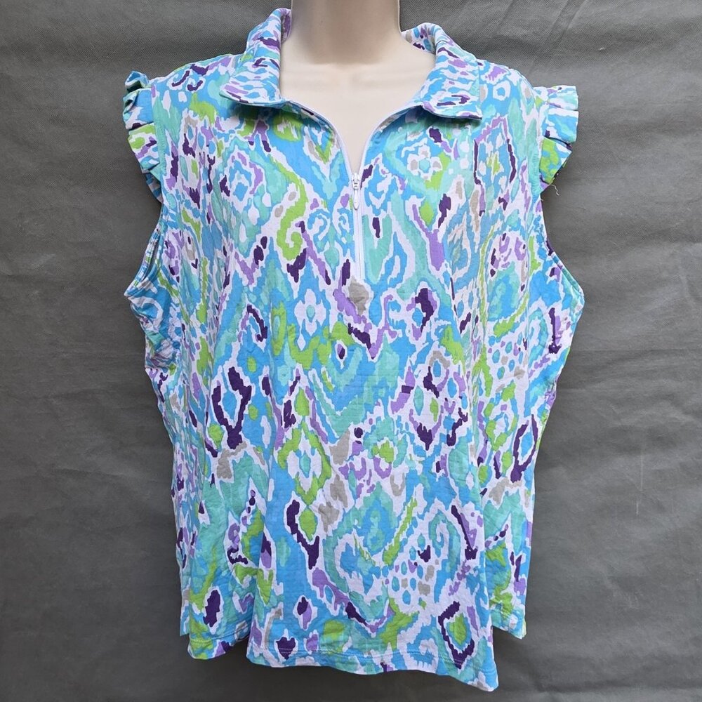 IBKUL Tillie Jade Lavender Blue 1/4 Zip Top Tennis Golf Shirt Ladies Sz XXL
